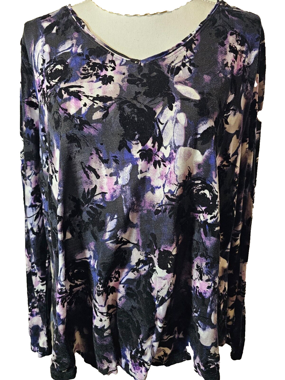 Simply Vera Wang Womens Purple Burnout Velvet Long Sleeve Blouse Tunic Top 1X